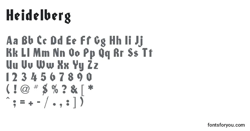 Шрифт Heidelberg – алфавит, цифры, специальные символы