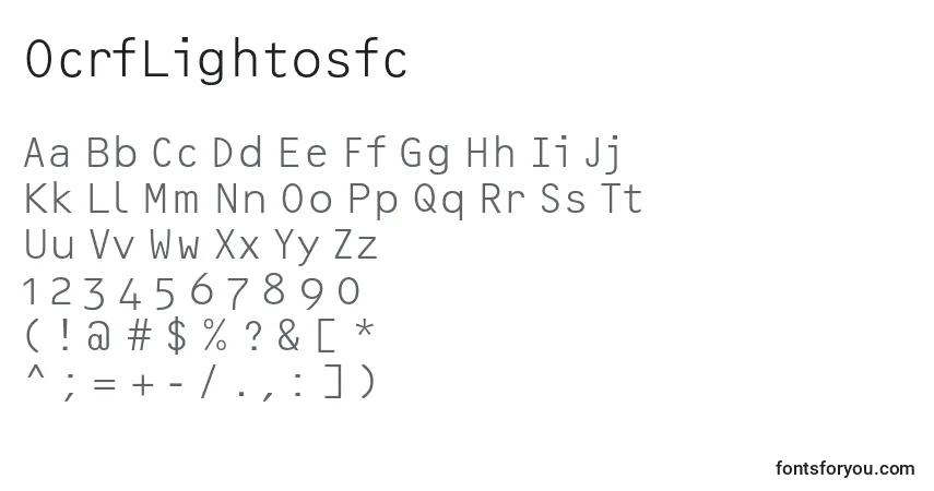 A fonte OcrfLightosfc – alfabeto, números, caracteres especiais