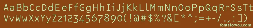 フォントOcrfLightosfc – 緑色の文字が茶色の背景にあります。
