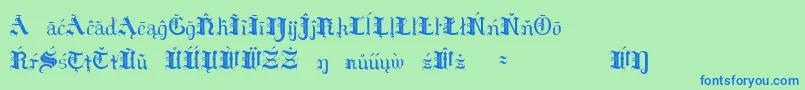 Czcionka Hildae – niebieskie czcionki na zielonym tle