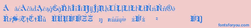 Hildae-Schriftart – Blaue Schriften auf rosa Hintergrund