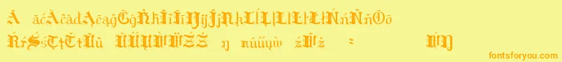 フォントHildae – オレンジの文字が黄色の背景にあります。