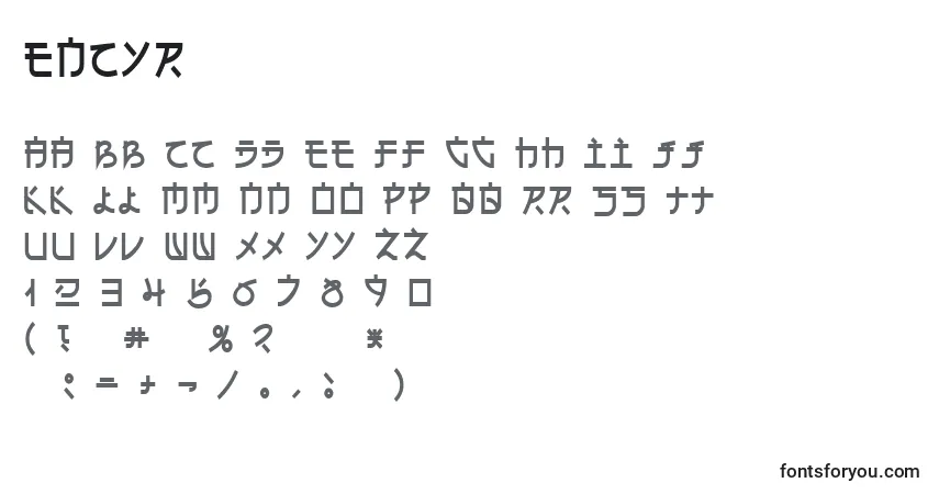 A fonte Encyr – alfabeto, números, caracteres especiais