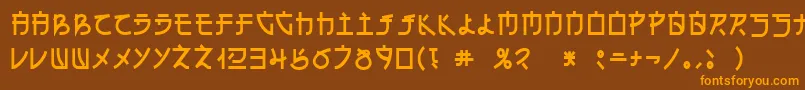 フォントEncyr – オレンジ色の文字が茶色の背景にあります。