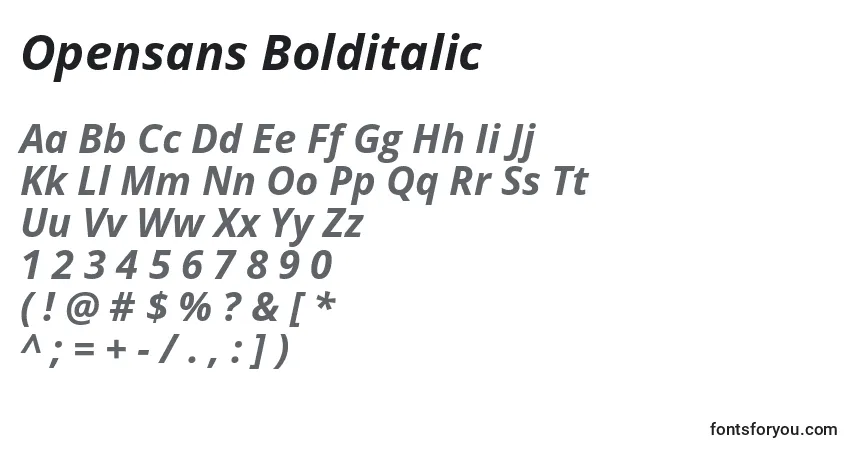 Schriftart Opensans Bolditalic – Alphabet, Zahlen, spezielle Symbole