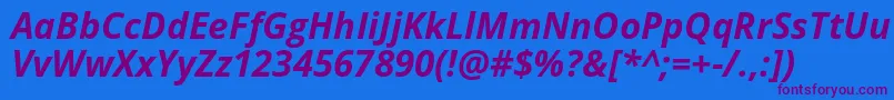 Opensans Bolditalic-Schriftart – Violette Schriften auf blauem Hintergrund