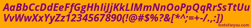 Opensans Bolditalic-Schriftart – Violette Schriften auf orangefarbenem Hintergrund