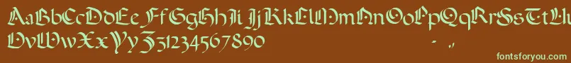 フォントADarkWedding2007 – 緑色の文字が茶色の背景にあります。