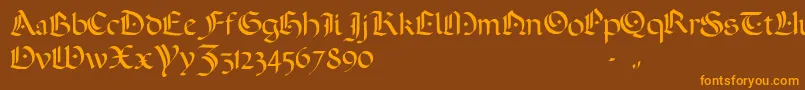 フォントADarkWedding2007 – オレンジ色の文字が茶色の背景にあります。
