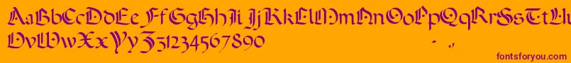ADarkWedding2007-fontti – violetit fontit oranssilla taustalla
