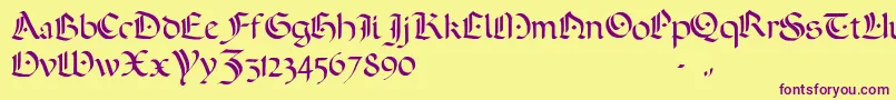 フォントADarkWedding2007 – 紫色のフォント、黄色の背景