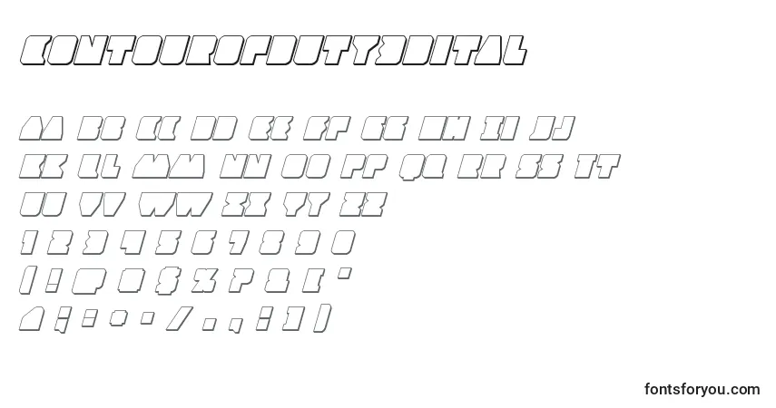 Шрифт Contourofduty3Dital – алфавит, цифры, специальные символы