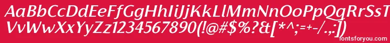 FlorentiaMediumItalicTrial-Schriftart – Weiße Schriften auf rotem Hintergrund