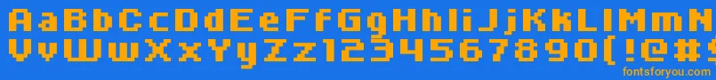 フォントKroeger0666 – オレンジ色の文字が青い背景にあります。