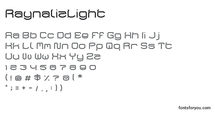 Czcionka RaynalizLight – alfabet, cyfry, specjalne znaki
