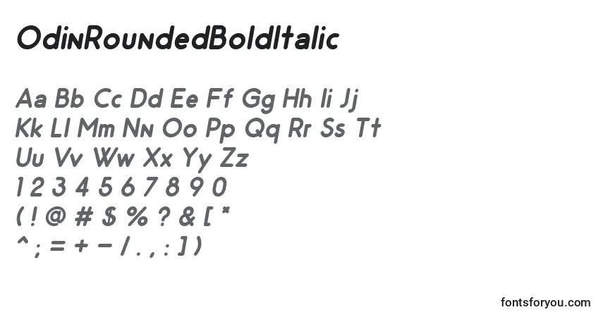 A fonte OdinRoundedBoldItalic – alfabeto, números, caracteres especiais