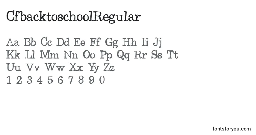 Czcionka CfbacktoschoolRegular – alfabet, cyfry, specjalne znaki