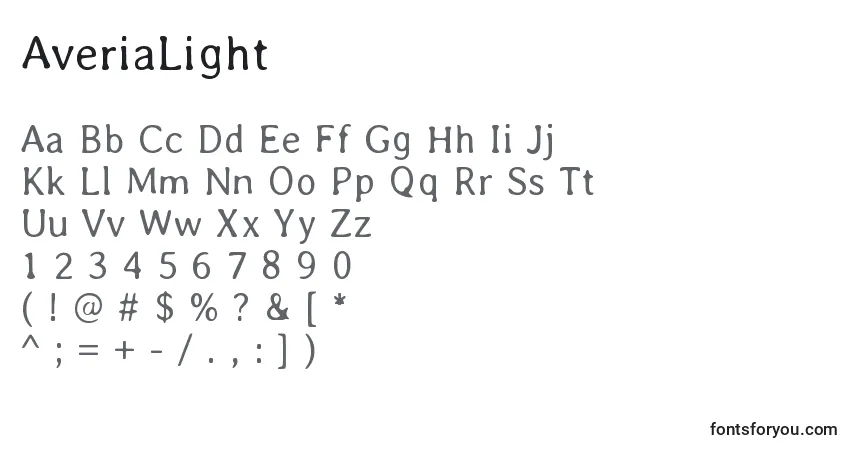 Шрифт AveriaLight – алфавит, цифры, специальные символы
