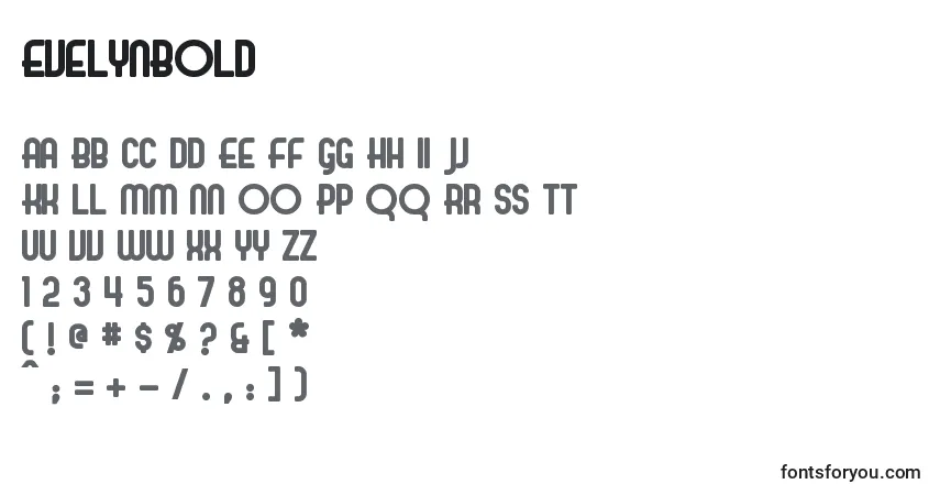 A fonte EvelynBold – alfabeto, números, caracteres especiais