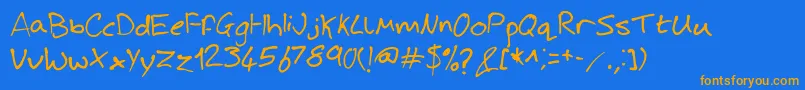 フォントJoshHandwriting – オレンジ色の文字が青い背景にあります。