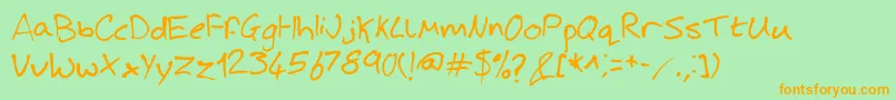 フォントJoshHandwriting – オレンジの文字が緑の背景にあります。