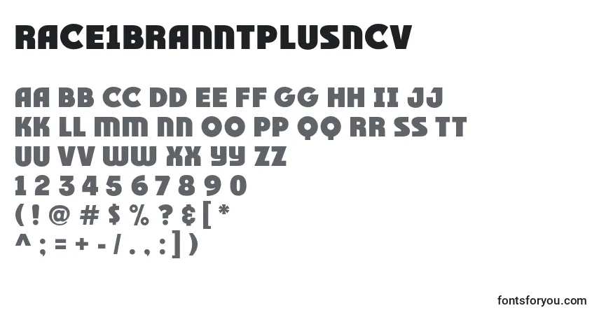 Schriftart Race1BranntPlusNcv – Alphabet, Zahlen, spezielle Symbole