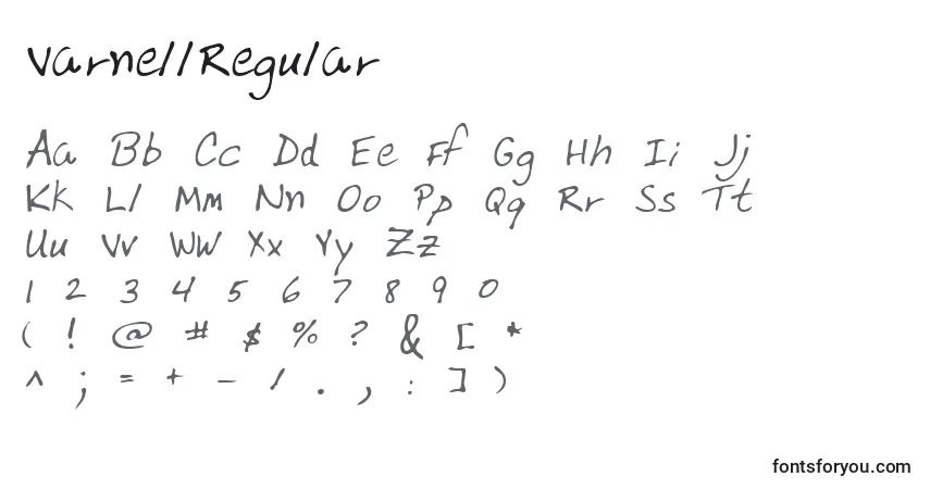 VarnellRegular-fontti – aakkoset, numerot, erikoismerkit