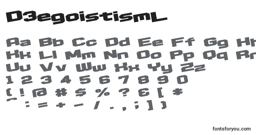A fonte D3egoistismL – alfabeto, números, caracteres especiais