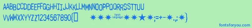 Шрифт Harshlanguageac – синие шрифты на зелёном фоне