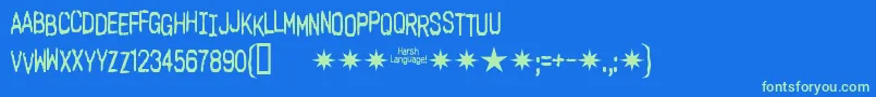 Harshlanguageac-Schriftart – Grüne Schriften auf blauem Hintergrund