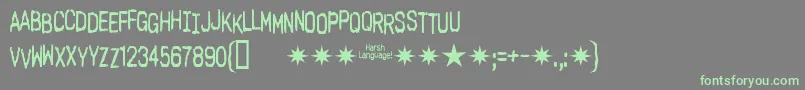 フォントHarshlanguageac – 灰色の背景に緑のフォント