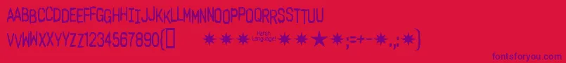 フォントHarshlanguageac – 赤い背景に紫のフォント