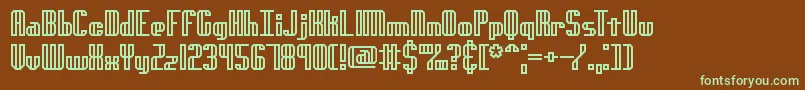 フォントGenotypeHBrk – 緑色の文字が茶色の背景にあります。