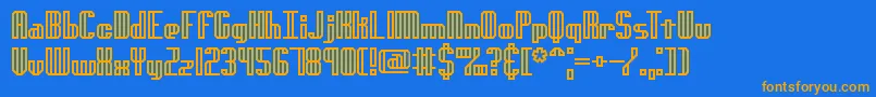 フォントGenotypeHBrk – オレンジ色の文字が青い背景にあります。