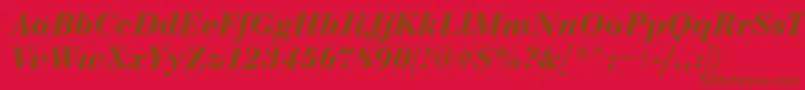 Więcej informacji o czcionce Bodoni Bolditalic Czcionka Bodoni Bolditalic – brązowe czcionki na czerwonym tle