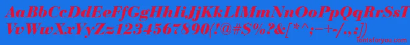 Bodoni Bolditalic-Schriftart – Rote Schriften auf blauem Hintergrund