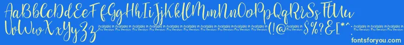 SaniesScript-Schriftart – Gelbe Schriften auf blauem Hintergrund