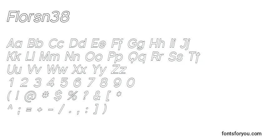 Czcionka Florsn38 – alfabet, cyfry, specjalne znaki