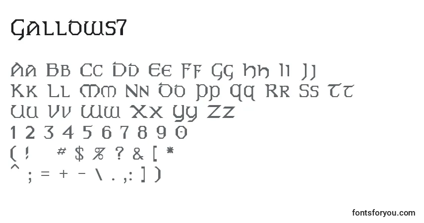 Czcionka Gallows7 – alfabet, cyfry, specjalne znaki