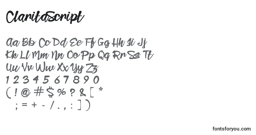 Schriftart ClaritaScript – Alphabet, Zahlen, spezielle Symbole