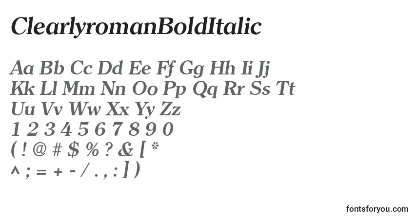 Schriftart ClearlyromanBoldItalic – Alphabet, Zahlen, spezielle Symbole