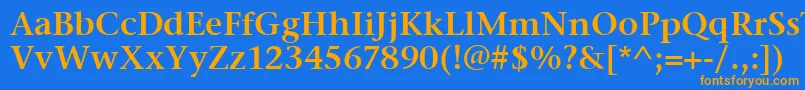 フォントStoneSerifItcSemi – オレンジ色の文字が青い背景にあります。