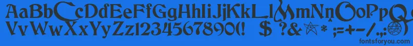 JmhCthulhumbusUgalt2-Schriftart – Schwarze Schriften auf blauem Hintergrund