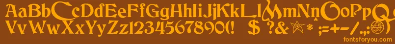 JmhCthulhumbusUgalt2-Schriftart – Orangefarbene Schriften auf braunem Hintergrund