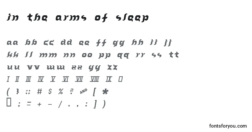 Schriftart In The Arms Of Sleep – Alphabet, Zahlen, spezielle Symbole