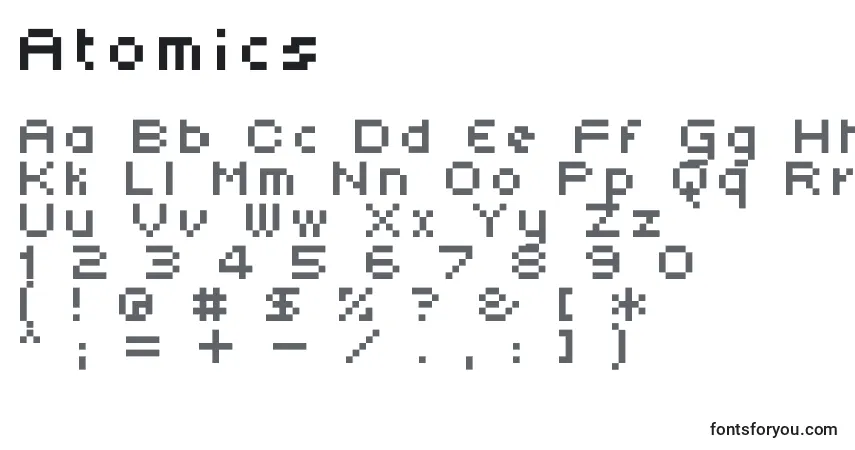 Шрифт Atomics – алфавит, цифры, специальные символы