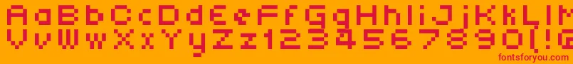 フォントAtomics – オレンジの背景に赤い文字