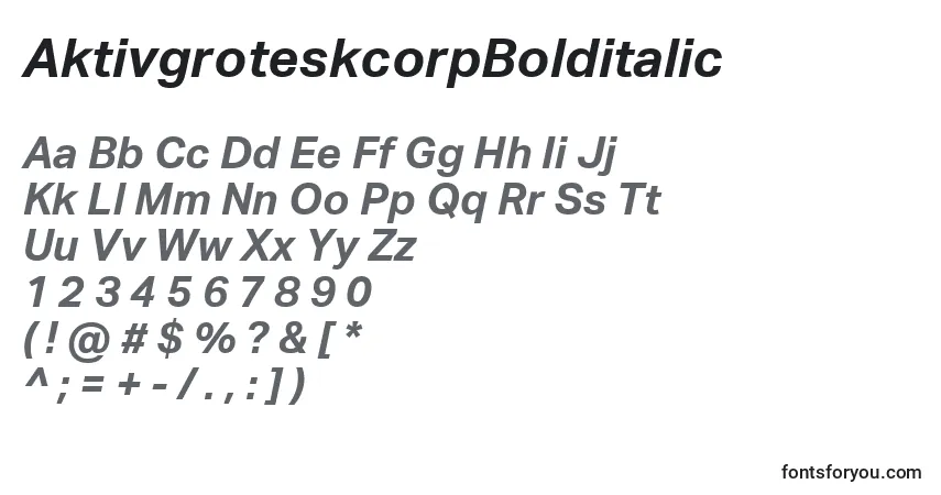 A fonte AktivgroteskcorpBolditalic – alfabeto, números, caracteres especiais