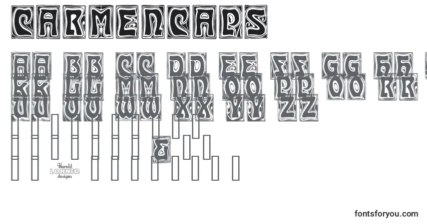 CarmenCaps-fontti – aakkoset, numerot, erikoismerkit