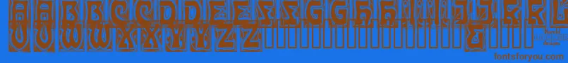 CarmenCaps-Schriftart – Braune Schriften auf blauem Hintergrund